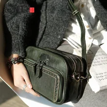 AETOO ручная сумка на ремне через плечо, Женская дубовая сумка через плечо из воловьей кожи, маленькая Ретро многоярусная маленькая квадратная сумка