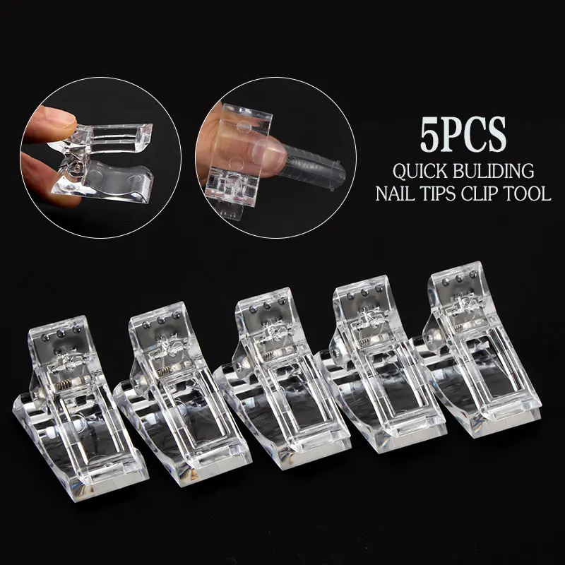 5PCS SET SAVILAND, 5 шт., быстрое строительство, кончики для ногтей, кривая, фиксация, зажим, Профессиональная форма для полигеля, набор для наращивания ногтей, инструменты - Цвет: 5PCS SET