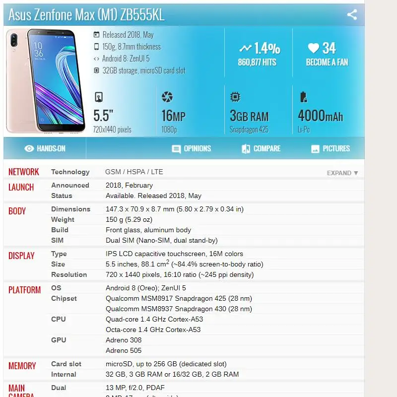 ЖК дисплей с рамкой для Asus Zenfone Max M1 ZB555KL сенсорный экран дигитайзером ASUS тестовый