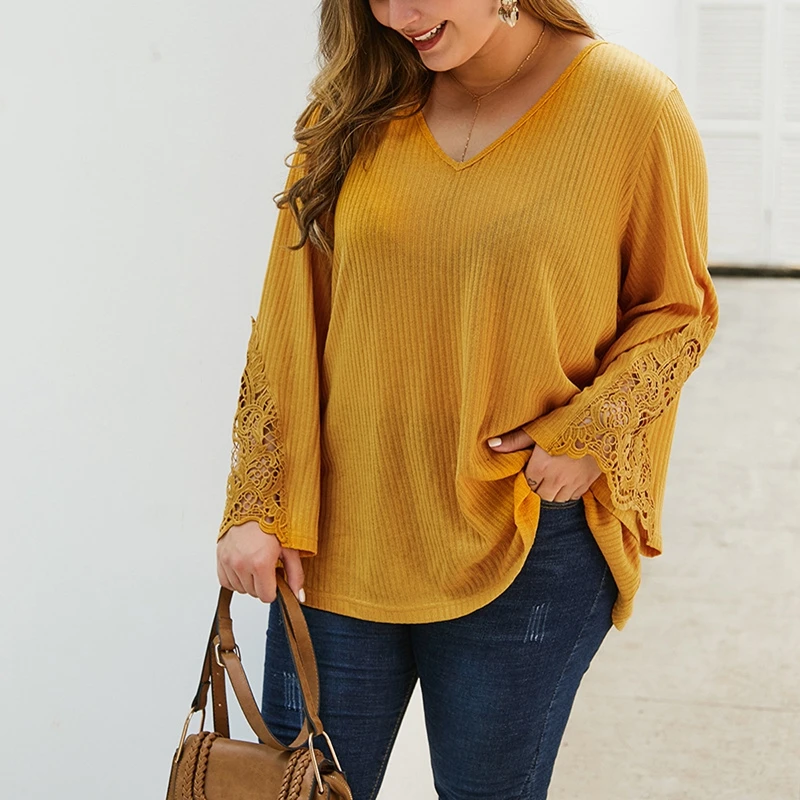 Autumn and winter large size women's thin sweater 5XL 6XL 7XL 8XL 9XL bust 148CM long sleeve V-neck lace cuff loose sweater