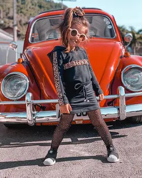 

Imcute Girl’s Skirt Two Piece Suit Fashion Leopard Decorated Long Sleeve Hooded Top and Drawstring Short Skirt