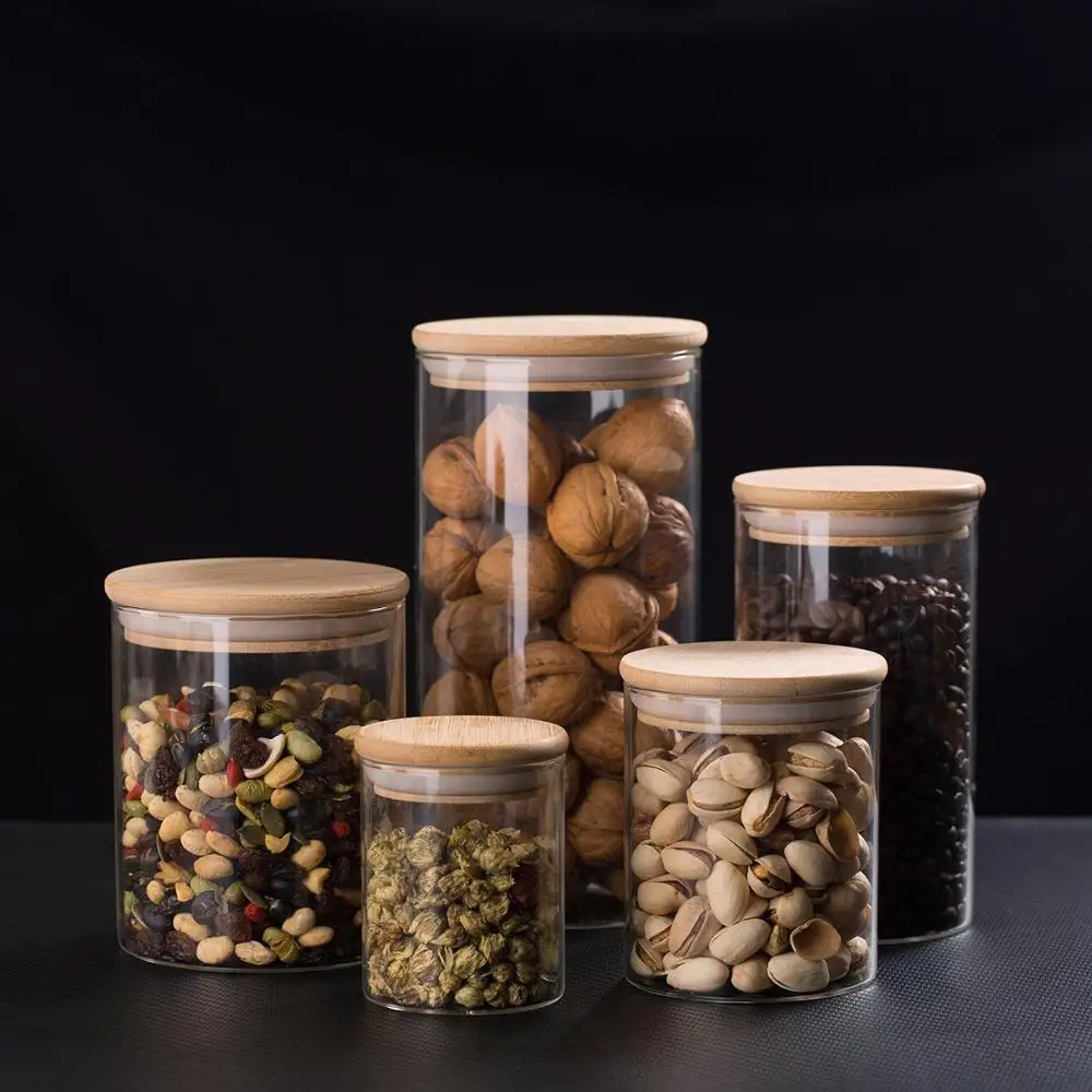 

Nice Kitchen Containers Cereal Storage Containers Transparent Food Storage Jar Bottle with Wood Plug Clear Glass Container