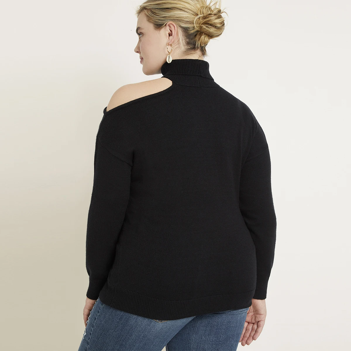 Kissmilk Плюс Размер Женская Подставка для одежды односторонний с открытыми плечами вязаный пуловер с длинными рукавами