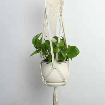 

Hanging Basket Macrame Plant Hanger Hand-woven Cotton Rope Plant Basket Net Pocket Flower Pot Vertical Garden Home Decoration