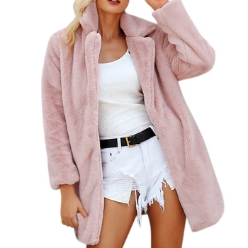 

2020 New Elegant Pink Shaggy Women Faux Fur Coat Autumn Winter Warm Plush Teddy Coat Female Plus Size Overcoat Fur Jacket