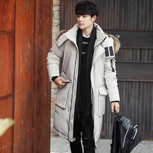 Уличная пуховая куртка с большим меховым воротником для мужчин и женщин, пуховик из белой утки средней длины, толстое пальто выше колена, пуховая куртка с высоким ворсом