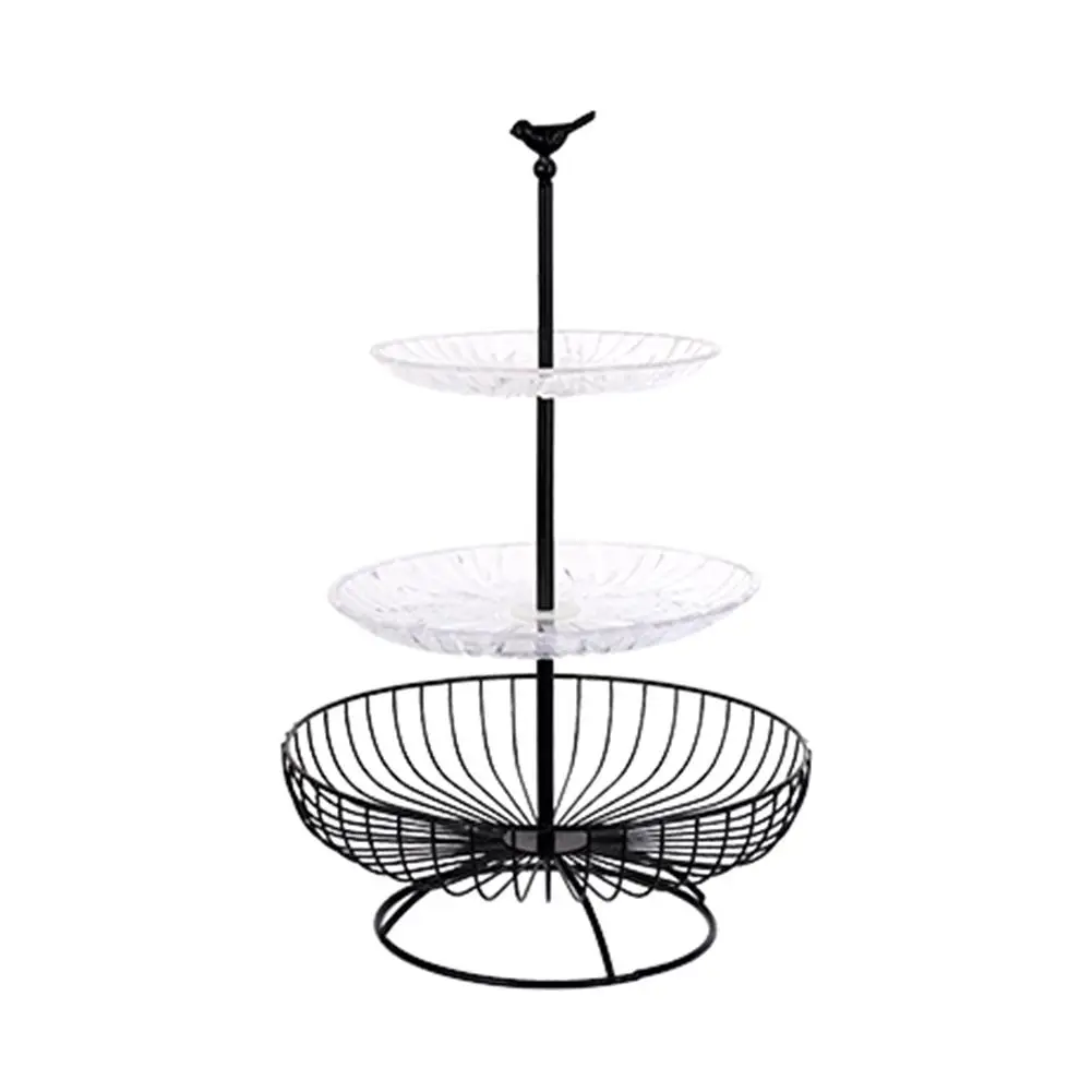 

Household 3 Tier Fruit Plate Countertop Metal Fruit Basket Black Vintage Style Tray Stand Storage Basket