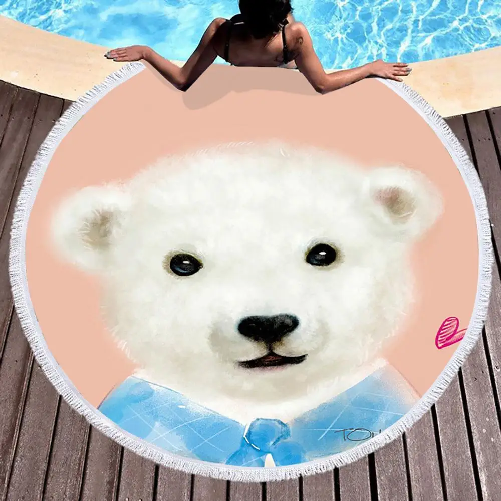 

Penguin Pig Piggy Bear Animal Beach Bath Towel Round Sea Blanket Kawaii Yoga Carpet Picnic Mat Absorbent Manteau Cover Cloak