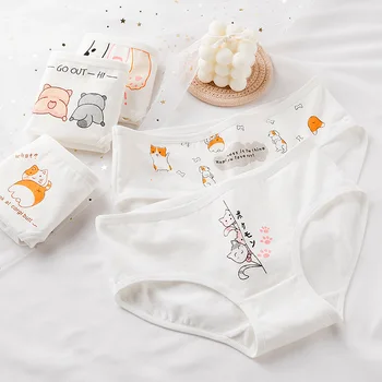 

Women Sexy cute cats Panties Cotton high quality fashion white Knickers dog ladies Solid color Briefs Underwear animal Lingeries