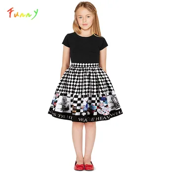 

Casual Black White Plaid Skirt Tutu Fille Elastic Summer Skirts for Girls Cartoon Printed Toddler Girl Clothes 8 10 12 Years