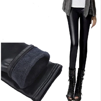 

Velvet Leather Legging Warm Winter Women Plus Size Faux Leather Leggin high Waist Slim Legging Thickening Black Pants