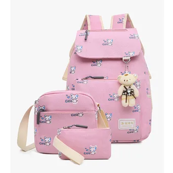 

2020 Cartoon Princess School Bags Printing Kids School Backpack For Girls canvas 3pcs/set Backpacks schoolbag Mochila Escolar