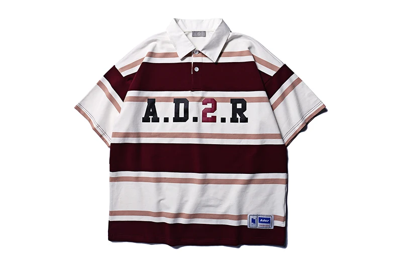 Adererror, хип-хоп, полосатая футболка, лучшее качество, для мужчин, женщин, 1:1, хлопок, Adererror, отстрочка, контрастный цвет, отвороты, футболка