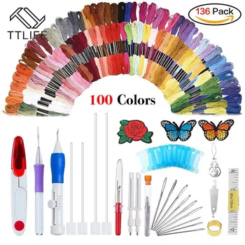 

2020 New Stamp Flower Needle Russian Embroidery Needle Poke Music Set Cross Stitch Tool DIY Sewing Tool Set Gift Punch Pen Kit