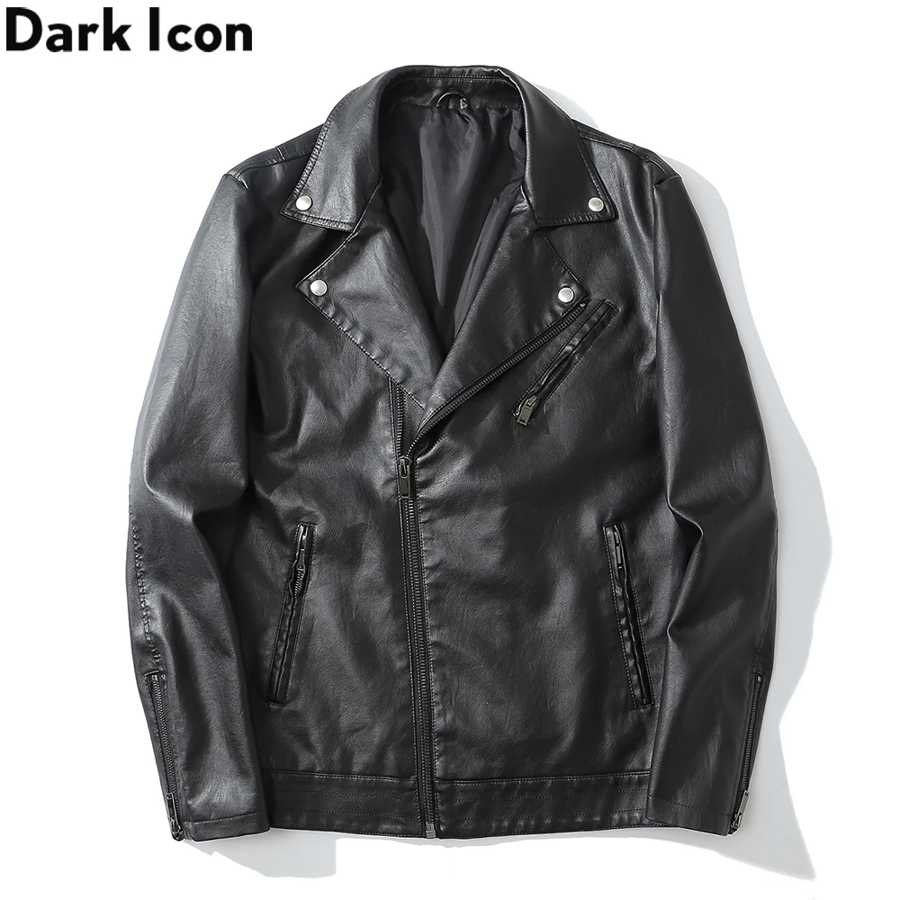 

DARK ICON Leather Jackets Men Turn-down Collar Street Fashion Motorcycle Men's Jackets Jacket for Men