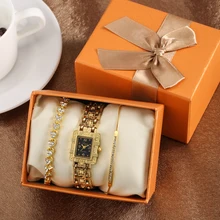 

Elegant Ladies Watches Luxury Gold Crystal Quartz Watches Wrist Watch with Bracelet for Women Gift Set Simple Reloj De Mujer