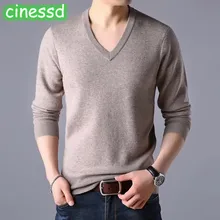 Cinessd высококачественный подлинный шерстяной свитер из овечьей шерсти, толстая одежда высокого класса с v-образным вырезом, теплая рубашка, мужская одежда