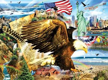 

JMINE Div 5D Eagle American Flag sea city Full Diamond Painting cross stitch kits art Scenic 3D paint by diamonds