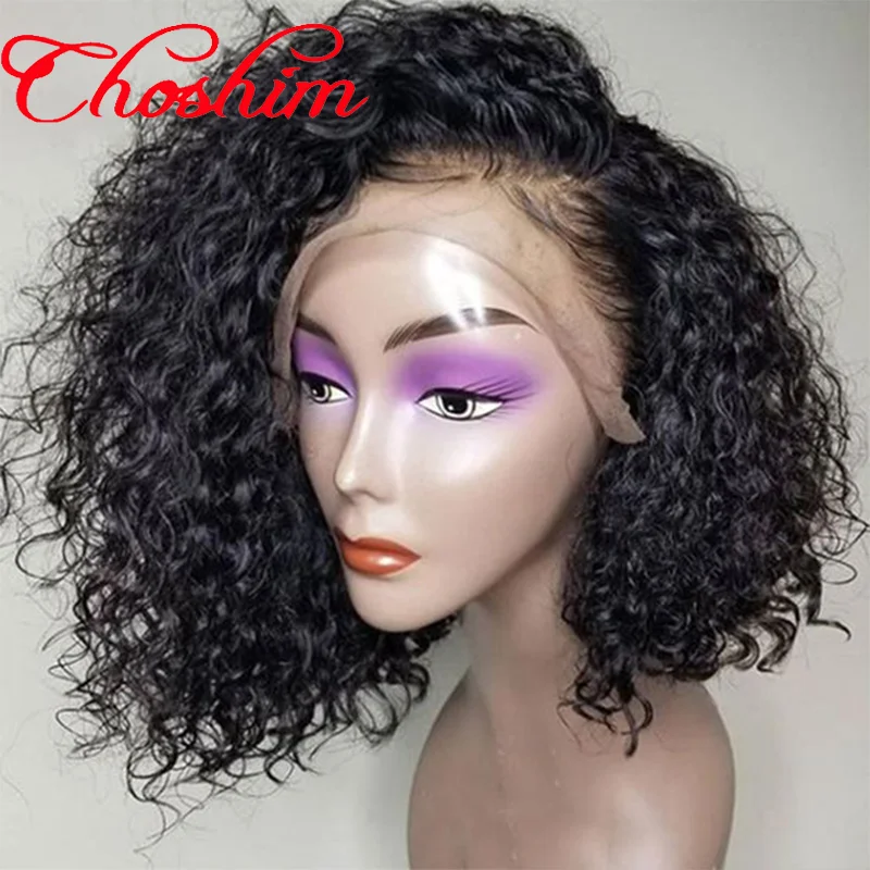 Online Brasiliani CASCHETTO Corto Parrucca di Capelli Umani Ricci Choshim Remy 13x6 Glueless Anteriore Del Merletto Parrucche Per Le Donne Nere Pre pizzicate 180% Densità