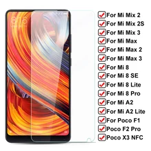 Protecteur d'écran en verre trempé 9H, film de protection pour téléphone, étui adapté au modèle Xiaomi Mi Mix 2S Max 2 3 8 SE Lite Poco X3 NFC F1 F2 Pro,=