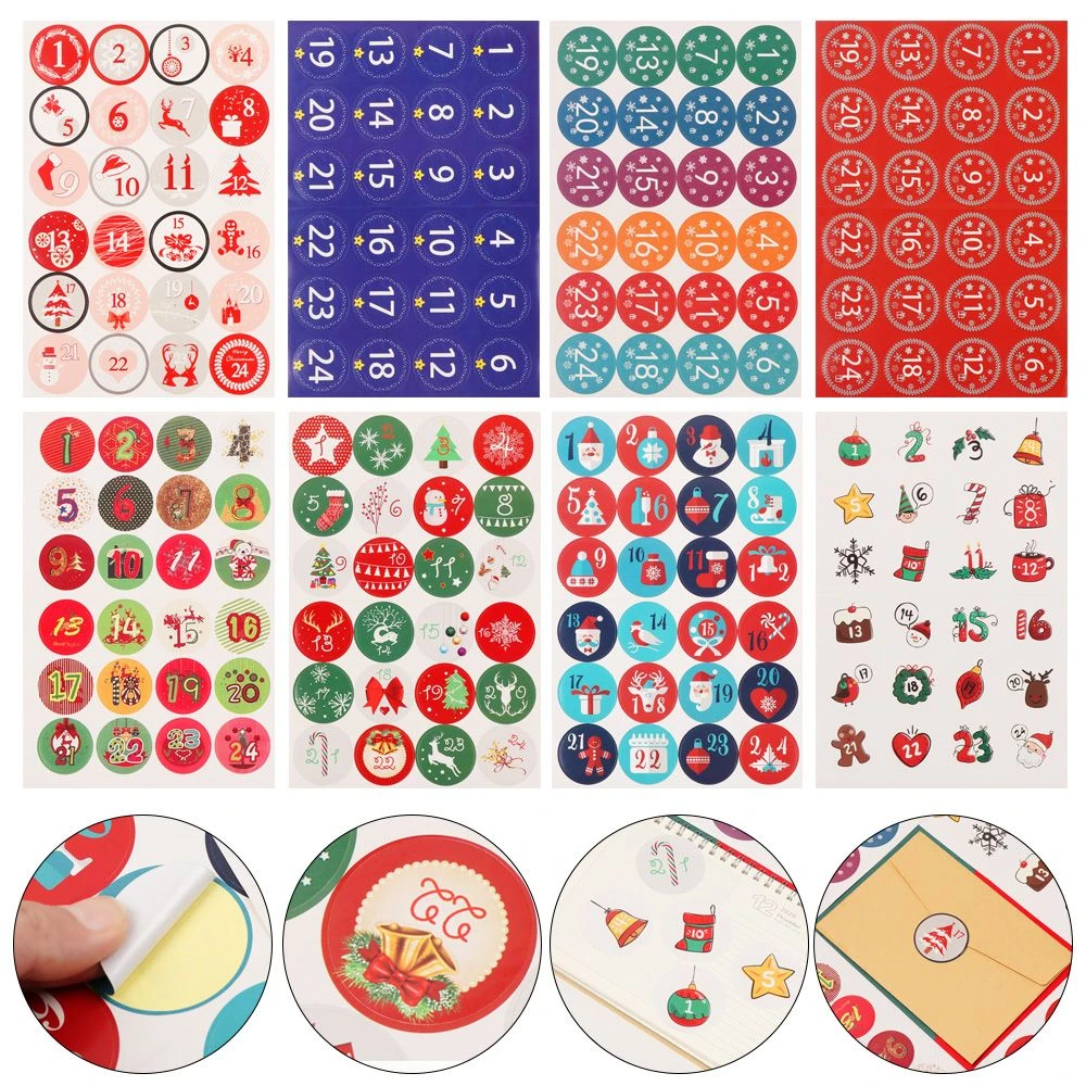 1-24 Number Merry Christmas Advent Calendar Number Stickers Paper Label Adhesive Multi-Function DIY Gift Packaging Labels Decor