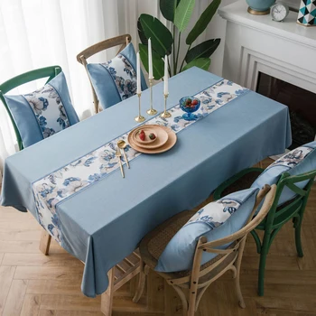 

Withme Tablecloth Cover Dustproof kitchen pattern 100% Polyester Blue Flower Wedding Coffee Rectangular Dining Table Cover cloth