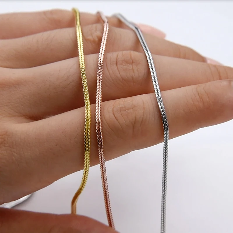 Real 925 Sterling Silver Golden Rose Gold Color Chopin Chain Long Necklaces Adjustable Women Men Unisex Jewelry Fine Accessory