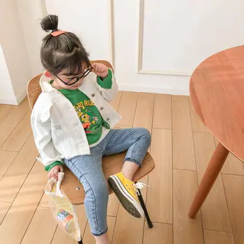 

Spring and Autumn New Arrival korean style cotton casual fashion letters printed back short denim jacket for cool cute baby girl