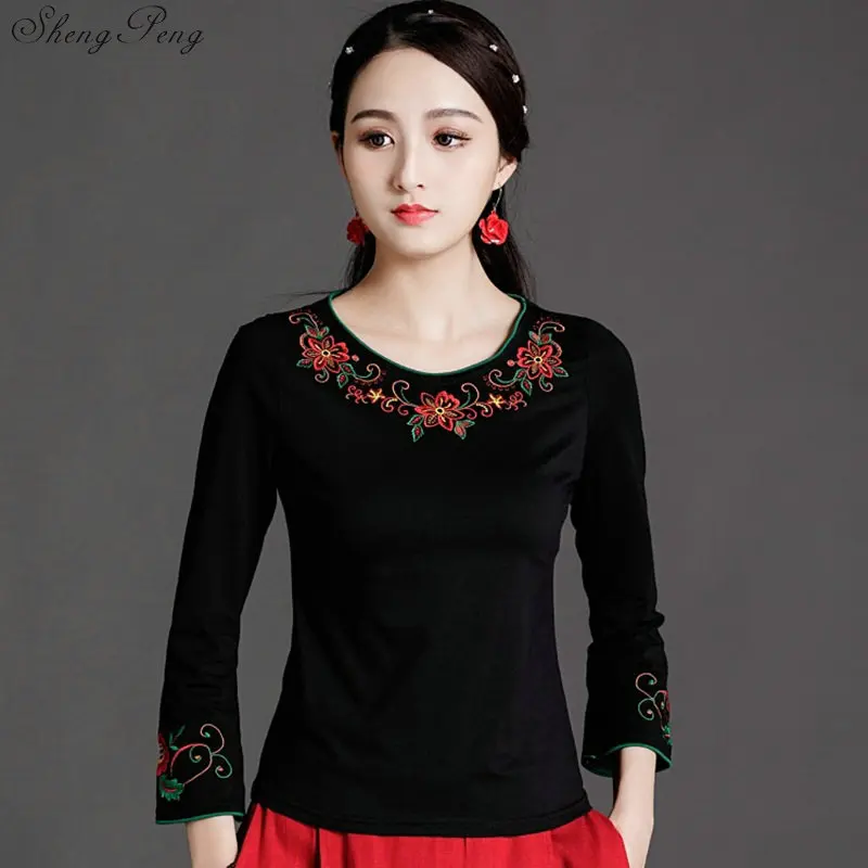 Cheongsam Топ традиционная китайская одежда для женщин с длинным рукавом размера плюс 6XL рубашка хлопковая винтажная одежда Топ Блузка V1745 - Цвет: 1
