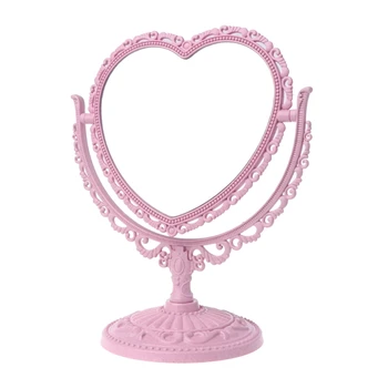 

2Sides Heart-shaped Makeup Mirror Rotatable Stand Table Compact Mirror Dresser