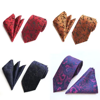 

CityRaider Brand 2020 New Men's Tie and Pocket Square Silk Necktie with Handkerchiefs 2pcs Set Purple Gold Blue Red Brown A043