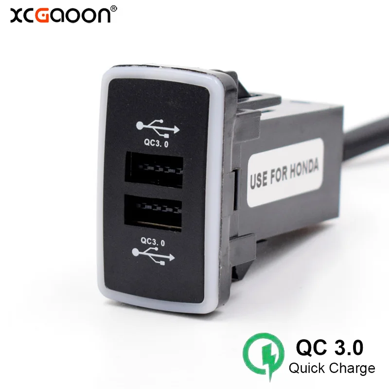 

XCGaoon QC3.0 Quickcharge 2 USB Car Charger Phone PDA DVR Adapter Plug & Play Cable With Blue lights For HONDA