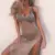 Женщины Сексуальный Летний Солнцезащитный Крем Sheer Mesh Бикини Cover Up Metallic Solid Color Backless High Slit Beach Club Party Платье Без Рукавов