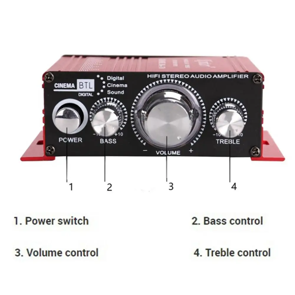Алюминиевый мини аудио усилитель для динамика DC 12V 2x4W домашние мотоциклетные