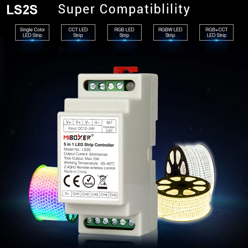 Контроллер светодиодной ленты 5 в 1 MiBOXER din рейка LS2S 12 В 24 FUT087 2 4G сенсорный