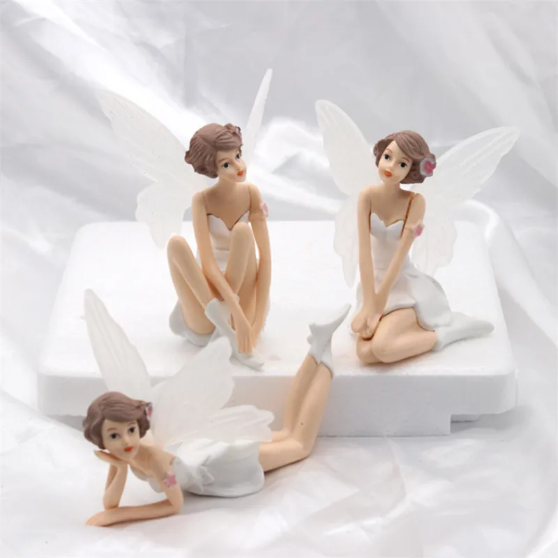 3pcs/set Resin Flying Flower Fairy DIY Miniatures White Angel Flower Figurines Home Decoration Gifts Car Cake Decor Ornaments