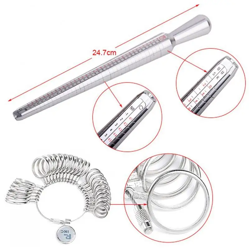 Professional Ring Sizer Mandrel Measuring Gauge Finger Ring Stick Aluminium Fashion DIY Jewelry Tools Set 1
