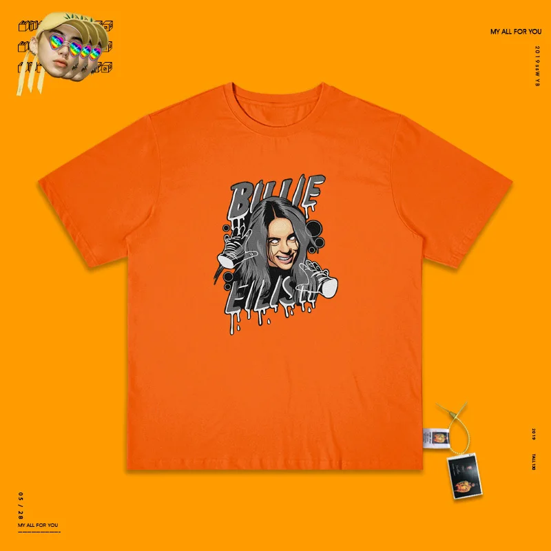 Billie Eilish Винтаж пирус груша футболка Ins женщина Ta Tu Ji Nn Ulzzang школа ветер короткий рукав - Цвет: orange