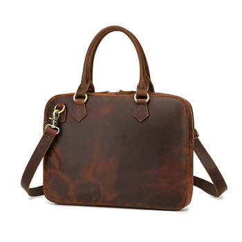 

Retro Crazy Horse Leather Briefcase For Mens Laptop Shoulder Messenger Bag Genuine Leather Work Business Briefcase Handbag