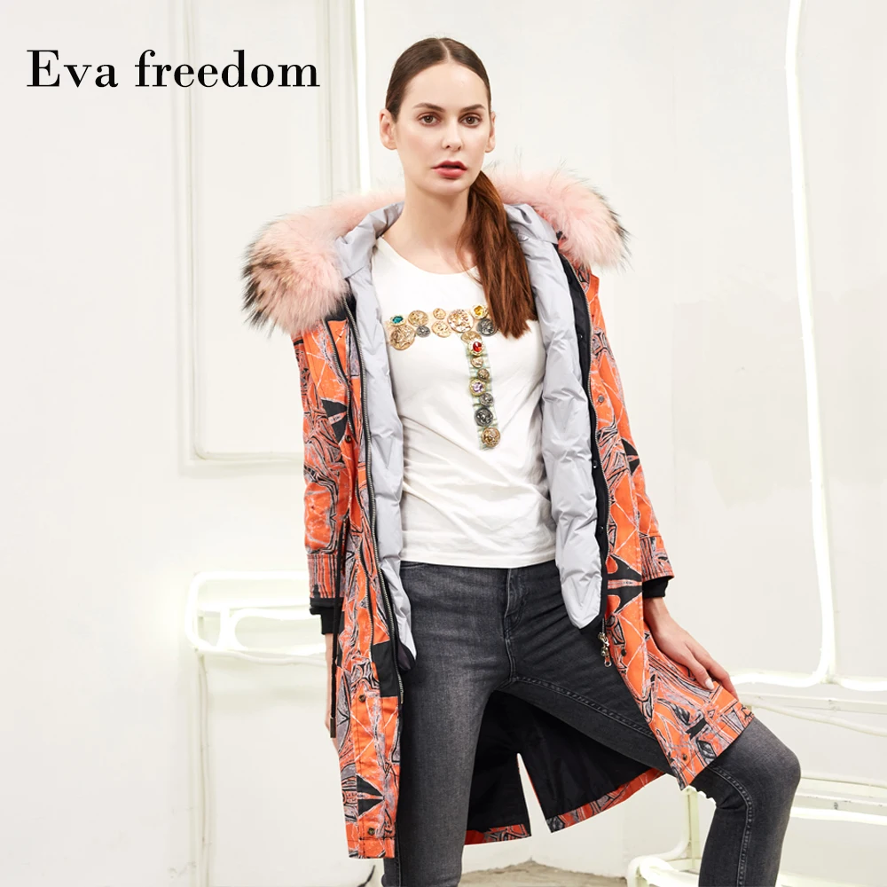 Eva Freedom европейский и американский Модный высококачественный натуральный меховой воротник Parker пуховое Платье женское