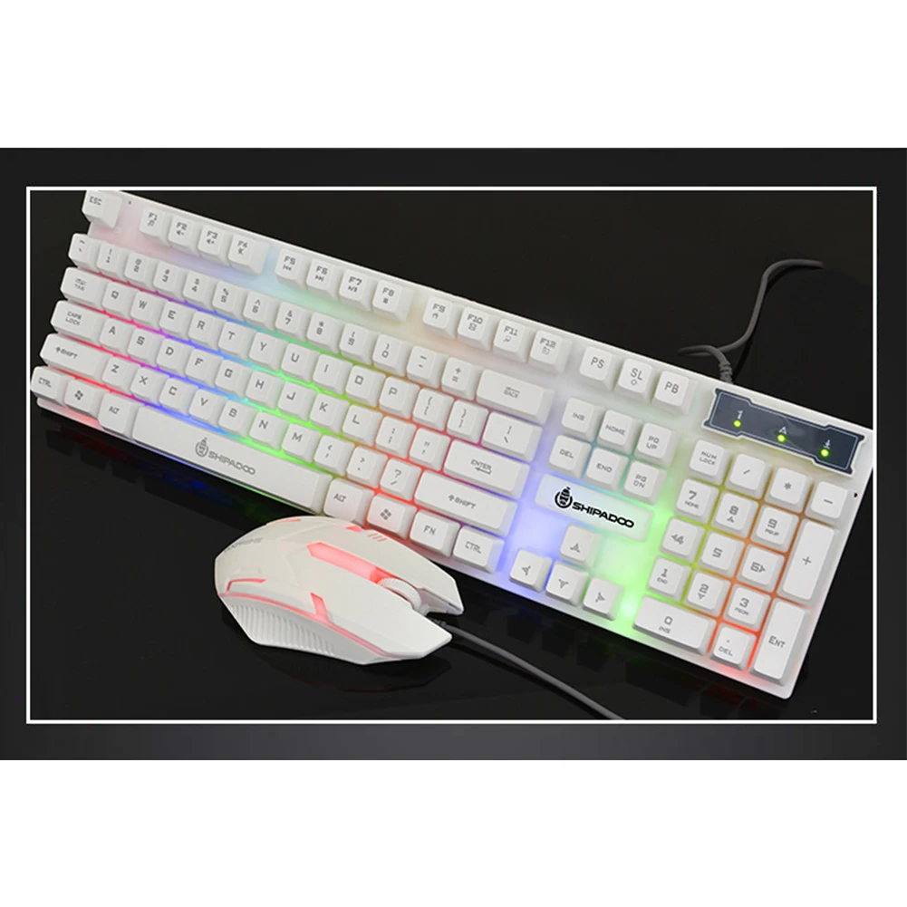 USB Gaming Rainbow Color Office Wired Backlight Adjustable Ergonomic Led Luminous Home Keyboard Mouse Set ABS Desktop