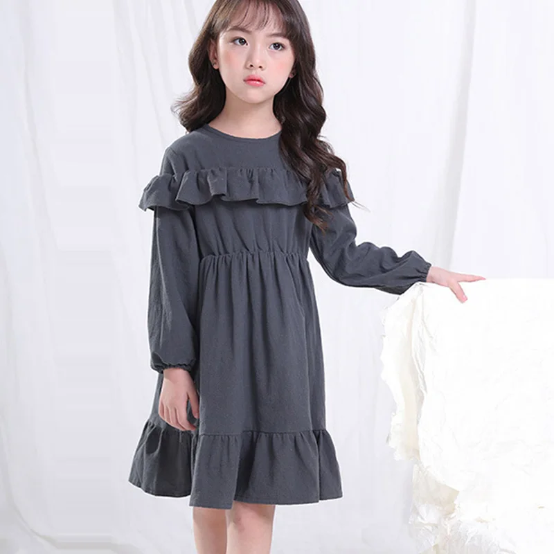 

cute ruffle dresses size 3 4 6 8 10 yrs baby girls long sleeve dress 2019 autumn winter princess costume wine red gray frocks