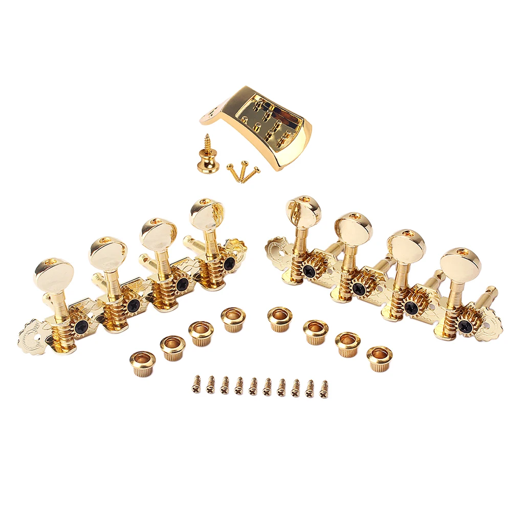 1 Set 4R4L Tuning Pegs Machine Heads with Tailpiece Strap Lock Screws Golden for Mandolin Accessory
