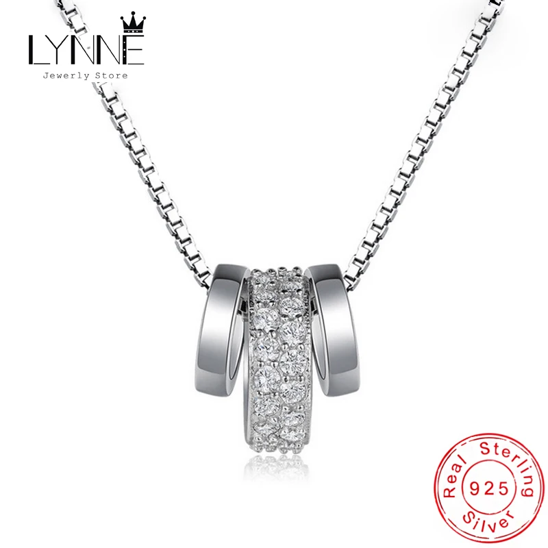 

New Fashion Three Rotatable Round Pendant Neckalces 925 Sterling Silver Lovely Rhinestone Circle Necklace For Women Jewelry Gift