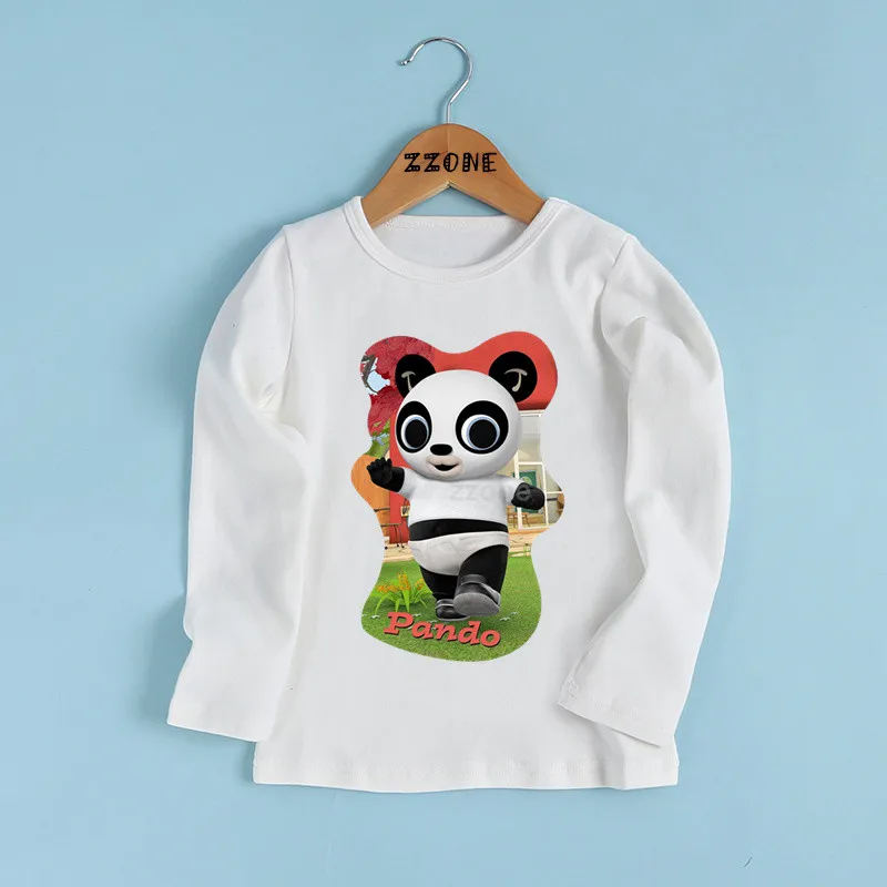 Детская футболка с принтом «Bing Bunny/Flop/Sula/Pando» Милая одежда для малышей, смешной Кролик футболка с длинными рукавами для мальчиков и девочек LKP5243 - Цвет: whiteD
