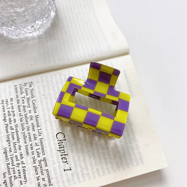 2021 Autumn New Fashion Women Hair Claw Clip Accessories Acrylic Geometric Color Grid For Sweet Girls Shark Hairpins Headdress A-08