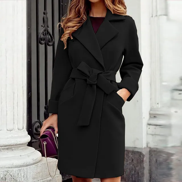 Winter Women Wool Long Coat Elegant Solid Lapel Blend Coat with Belt Jacket Autumn Vintage Office Lady Slim Fit Female Overcoat