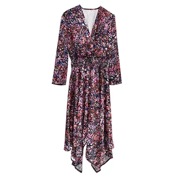 

Women Dresses2020 Spring and Summer New V-neck Irregular Floral Long Beach Dress Thin