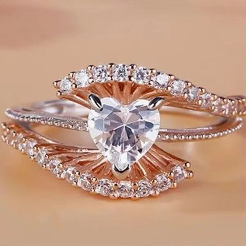 Amazon fashion rose gold micro set zircon ring European and American