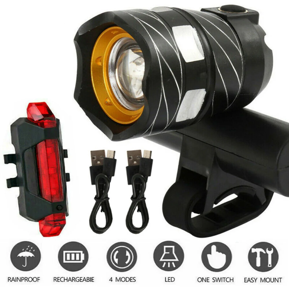 15000LM XM-L T6 LED MTB Bicycle Front Rear Headlight Bike Light USB Rechargeable 